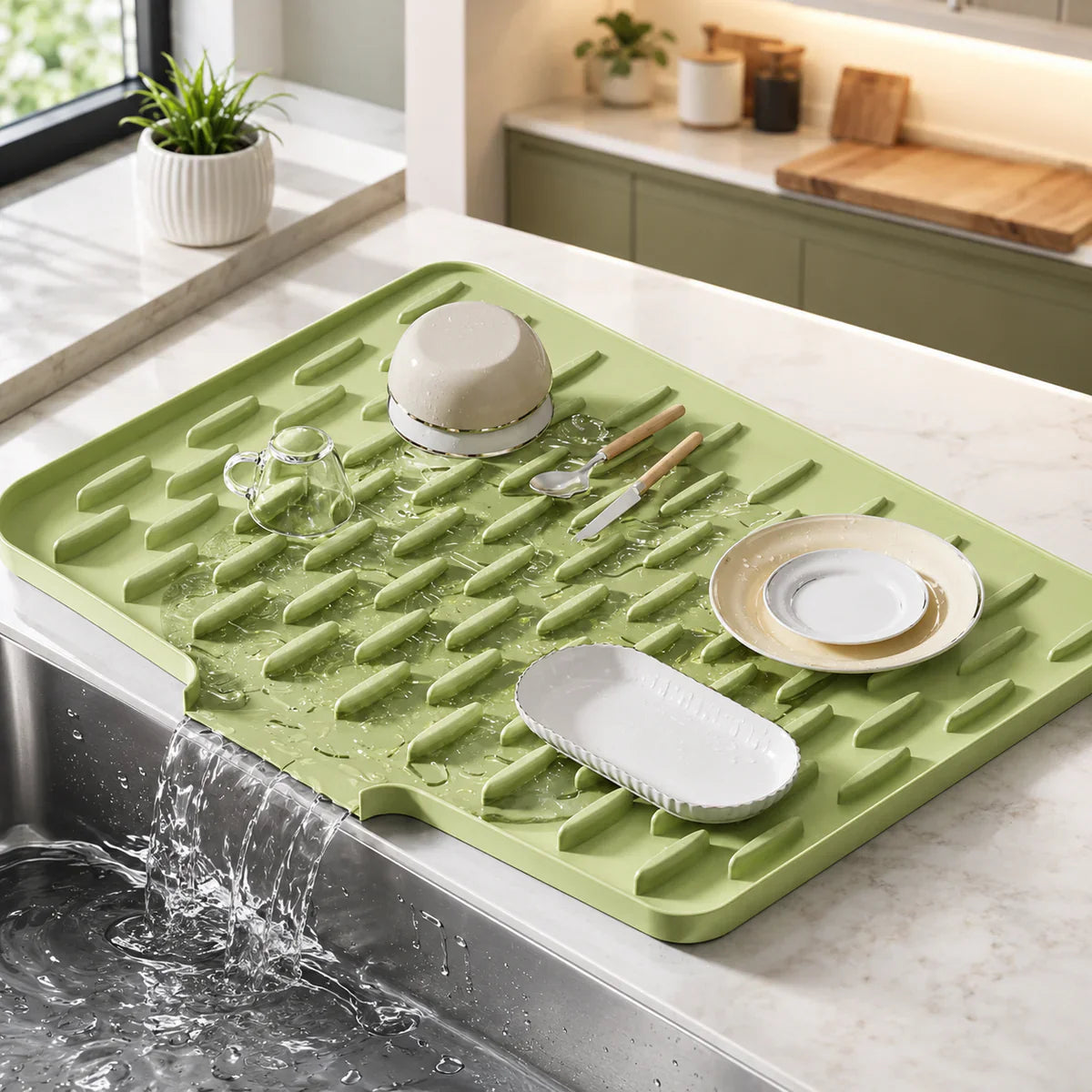 Silicone Dish Drying Mat for Kitchen Counter, Dish Drying Pad - Anti-Slip Mat - Size 16" by 12"