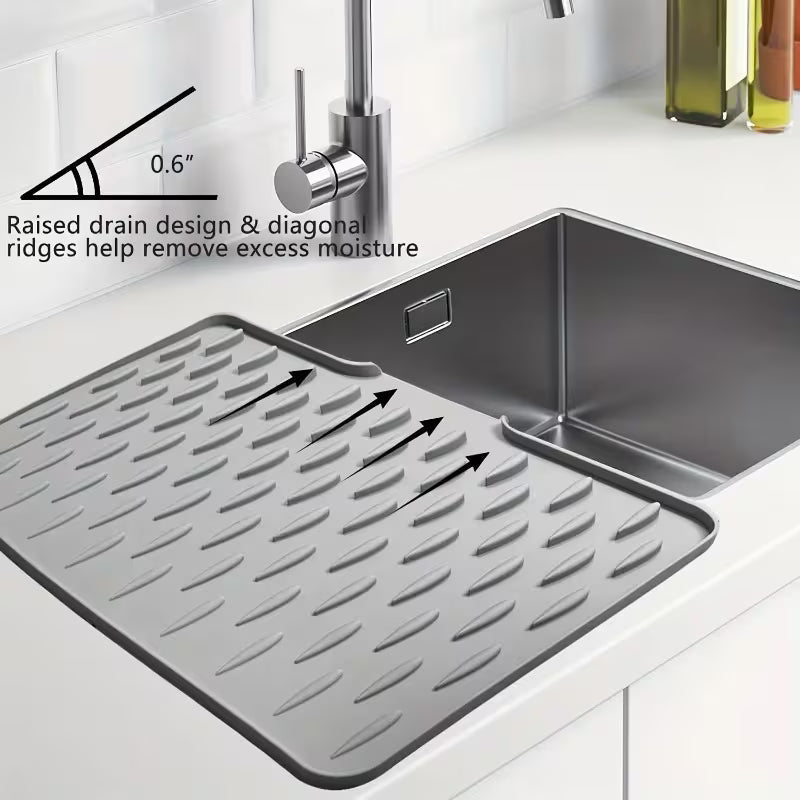 Silicone Dish Drying Mat for Kitchen Counter, Dish Drying Pad - Anti-Slip Mat - Size 16" by 12"