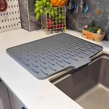Silicone Dish Drying Mat for Kitchen Counter, Dish Drying Pad - Anti-Slip Mat - Size 16" by 12"
