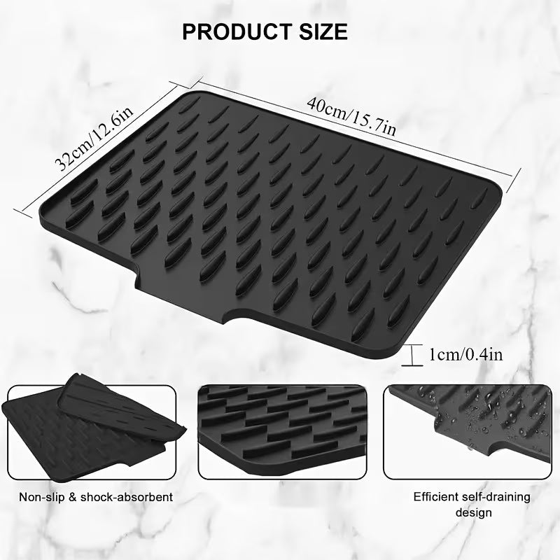 Silicone Dish Drying Mat for Kitchen Counter, Dish Drying Pad - Anti-Slip Mat - Size 16" by 12"