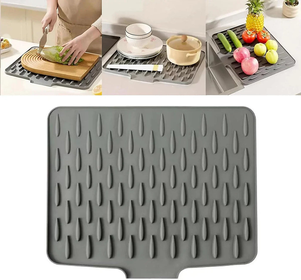 Silicone Dish Drying Mat for Kitchen Counter, Dish Drying Pad - Anti-Slip Mat - Size 16" by 12"